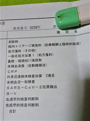 コロナ検査　診療明細書